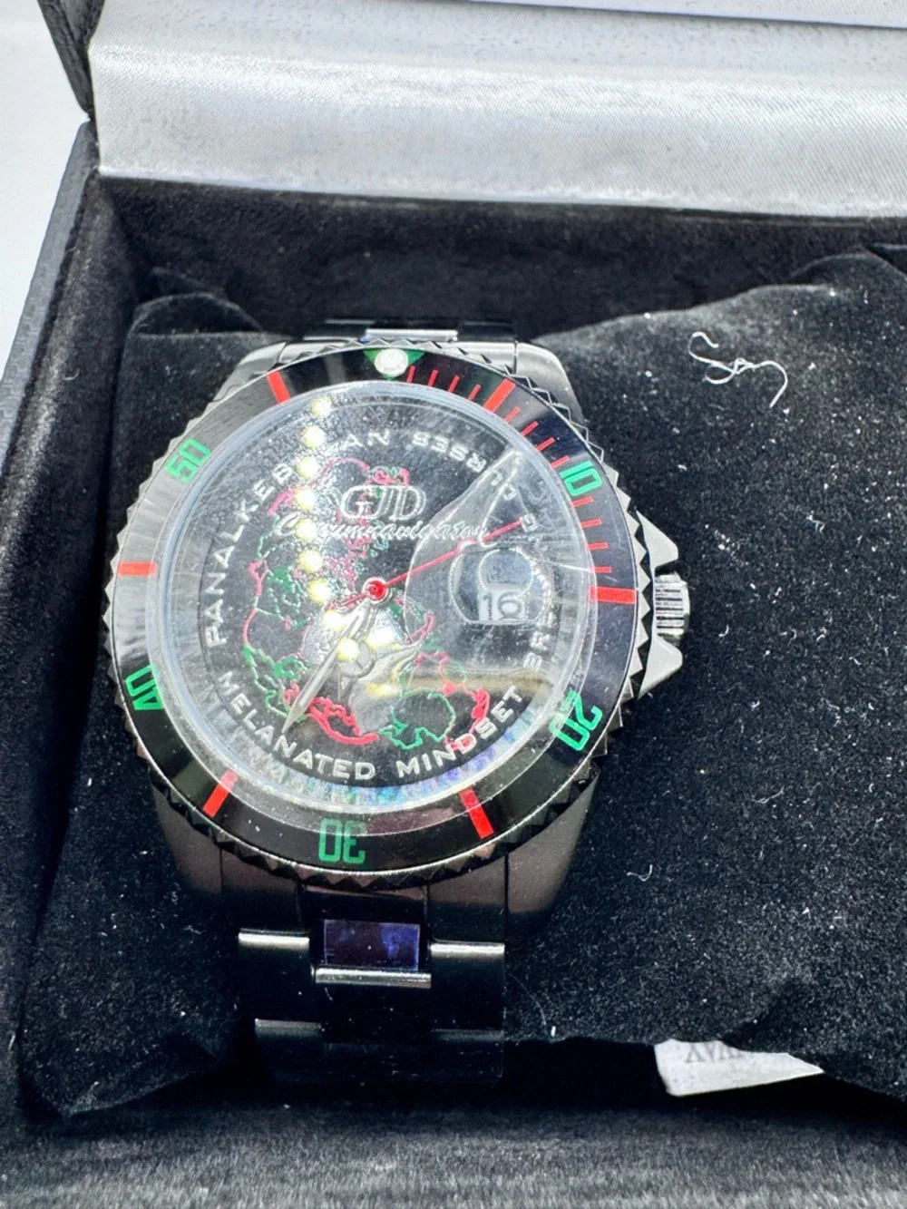 Pan-Alkebulan Circumnavigator Watch Melanated Mindset Black Stainless Steel Box
